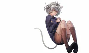 A Girl In A Dress And A Cat Sitting On Her Knees Wallpaper