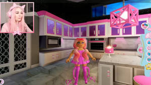 A Girl In A Pink Dress Is Standing In A Kitchen Wallpaper