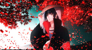 A Girl In A Red Kimono Is Standing In The Middle Of A Field Wallpaper