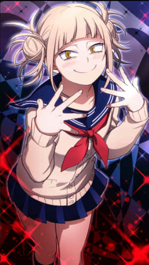 A Girl In A Sailor Suit With Her Hands Up Wallpaper