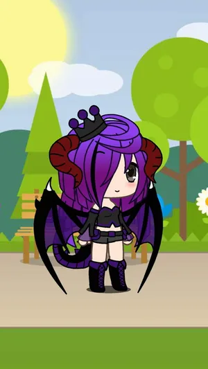 A Girl In Purple And Black Costume Is Standing In A Park Wallpaper