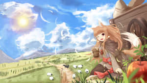 A Girl Is Sitting On A Hill With A Wagon Wallpaper