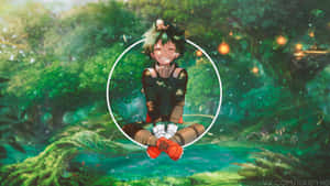 A Girl Sitting In A Circle In The Forest Wallpaper