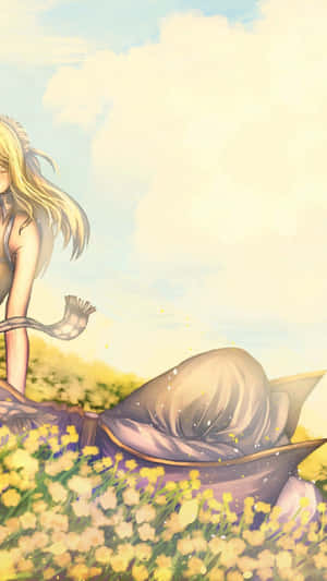 A Girl Sitting In A Field Of Flowers Wallpaper