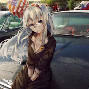 A Girl Sitting On A Car Wallpaper