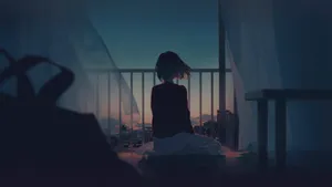 A Girl Sitting On The Floor Looking Out The Window Wallpaper