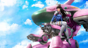 A Girl Sitting On Top Of A Pink Robot Wallpaper