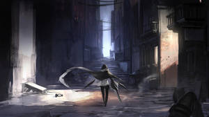 A Girl Walking Down A Dark Alleyway Wallpaper