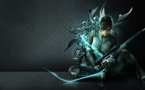 A Girl With A Gun Sitting On The Ground Wallpaper