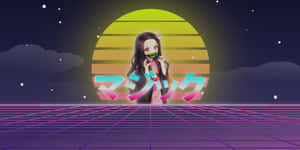 A Girl With A Neon Background And A Neon Light Wallpaper