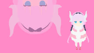 A Girl With A Pink Background And A Large Pink Monster Wallpaper