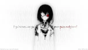 A Girl With Black Hair And A Red Eye Is Standing In The Rain Wallpaper