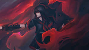 A Girl With Black Hair And Red Hair Is Standing In Front Of A Fire Wallpaper