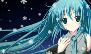 A Girl With Blue Hair And A Tie Is Standing In The Snow Wallpaper