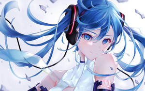 A Girl With Blue Hair And Headphones Wallpaper