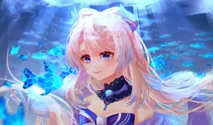 A Girl With Long Blonde Hair And Blue Eyes Wallpaper