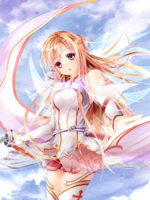 A Girl With Long Blonde Hair And Wings Flying In The Sky Wallpaper