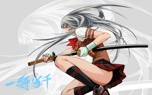 A Girl With Long Hair And A Sword Wallpaper