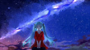 A Girl With Long Hair Standing In Front Of A Starry Sky Wallpaper