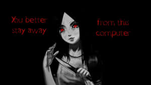 A Girl With Red Eyes Holding A Knife Wallpaper