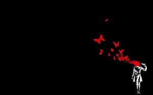 A Girl With Red Hair And Butterflies Flying Around Her Wallpaper