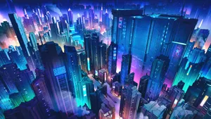 A Glowing City Skyline Illuminated By A Vibrant Spectrum Of Neon Colors. Wallpaper
