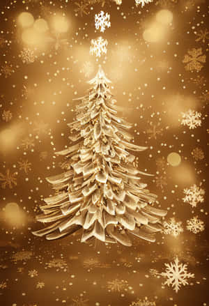 A Golden Christmas Tree On A Brown Background Wallpaper