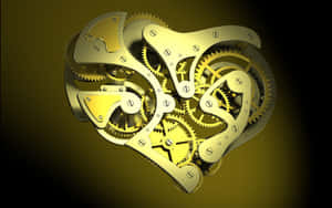 A Golden Heart With Gears Wallpaper