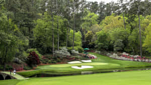 A Golf Course With A Pond And Trees Wallpaper