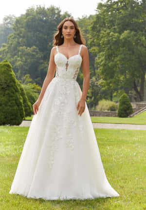 A Gorgeous Ivory And Lace Ball Gown With A Fishtail Train For The Perfect Bride. Wallpaper