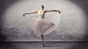 A Graceful Ballerina In Her Pink Pointe Shoes, On Her Toes In The Dreamy Swirl Of A Pirouette Wallpaper