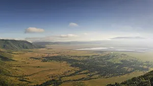 A Grand Aerial View Of The Ngorongoro Crater In Northern Tanzania. Wallpaper