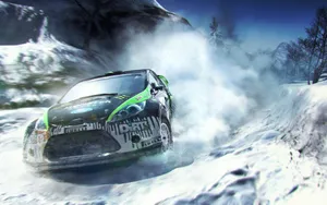 A Green And Black Car Driving Through Snow Wallpaper