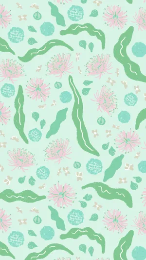 A Green And Pink Pattern With Water Lilies Wallpaper
