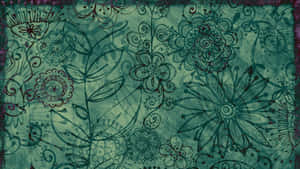 A Green And Purple Floral Pattern Wallpaper