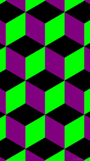 A Green And Purple Tiled Pattern With Black And Green Squares Wallpaper