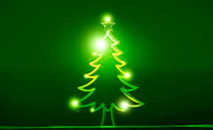 A Green Christmas Tree On A Dark Background Wallpaper