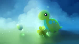 A Green Dinosaur Is Sitting In The Grass Wallpaper