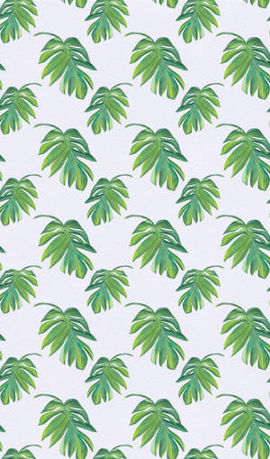 A Green Leaf Pattern On White Fabric Wallpaper