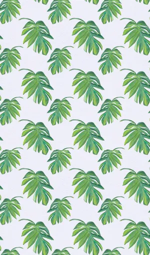 A Green Leaf Pattern On White Fabric Wallpaper
