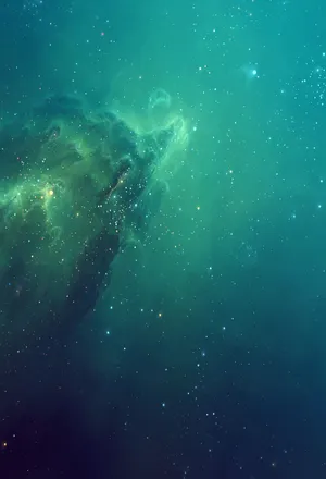 A Green Nebula In Space With Stars Wallpaper