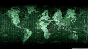 A Green World Map With A Dark Background Wallpaper