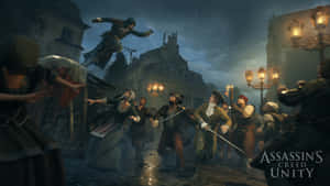 A Gripping Scene From Assassin's Creed Unity Showcasing The Protagonist In Action Wallpaper