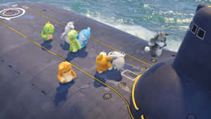 A Group Of Animals On The Top Of A Submarine Wallpaper