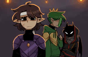 A Group Of Characters Standing In Front Of A Dark Background Wallpaper