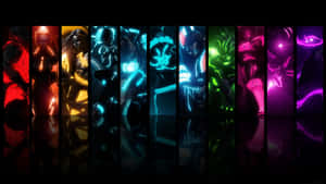 A Group Of Colorful Characters In A Dark Background Wallpaper