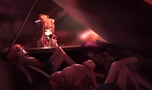 A Group Of Girls Sitting In A Dark Room Wallpaper