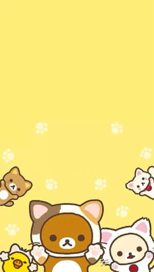 A Group Of Kawaii Animals On A Yellow Background Wallpaper