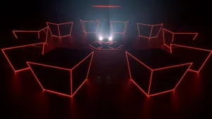 A Group Of Red Cubes In A Dark Room Wallpaper