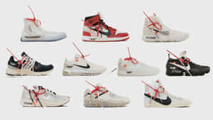 A Group Of Sneakers With Red Ribbons Tied To Them Wallpaper